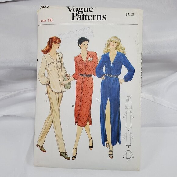 Vogue Patterns Other - Vogue Patterns 7432 UNCUT Misses Size 12 1970s Top Pants & Dress Sewing Pattern
